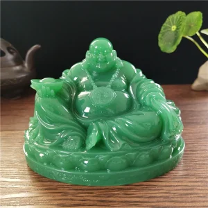 Bouddha Rieur Assis en Résine Style Jade