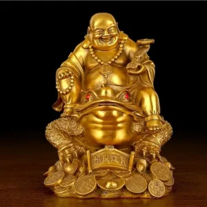 Bouddha Rieur Feng Shui en Cuivre Doré