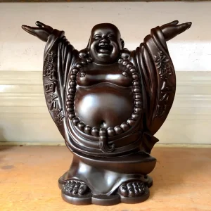 Bouddha Rieur Debout Sculpté en Bois D'Ébène