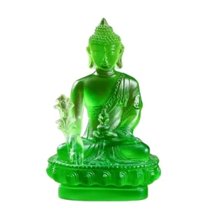 Bouddha Médecine sur Lotus en Résine Vert