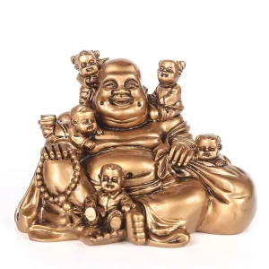 Bouddha Rieur Assis aux Cinq Enfants
