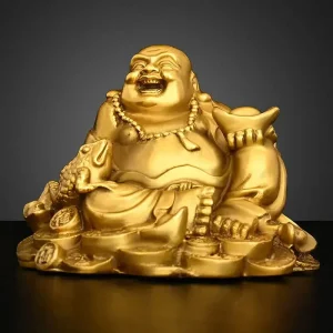 Bouddha Rieur Doré et Grenouille de Fortune