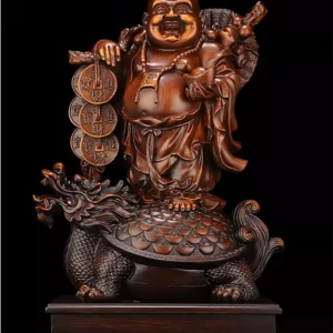 Bouddha Rieur Debout sur Tortue Dragon