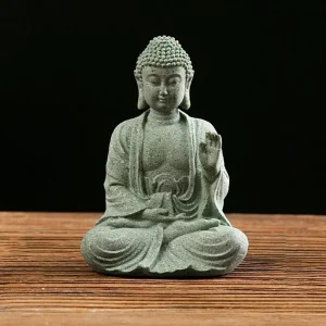 Bouddha Assis en Abhaya Mudra en Grès
