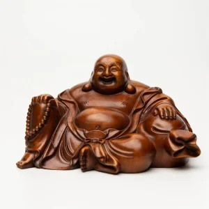 Bouddha Rieur Assis en Bois Foncé