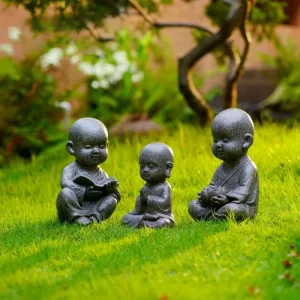 Ensemble de Trois Bouddha Moine Enfant Style Pierre