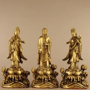 Ensemble de 3 Statues Sages Bouddhiste en Cuivre