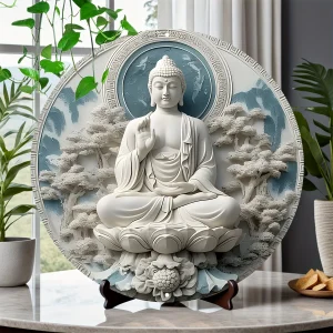 Bouddha Blanc Méditant Fleur de Lotus