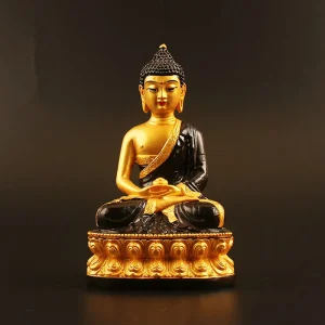 Bouddha Amitabha Doré en Robe Monastique Noire