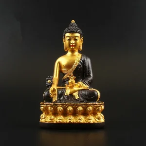 Bouddha Médecine Doré en Robe Monastique Noire