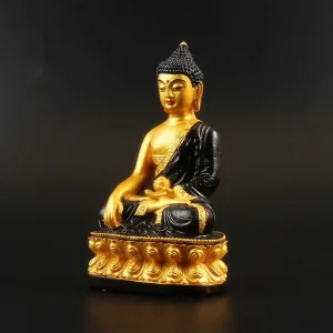 Bouddha Doré Méditant en Robe Monastique Noire