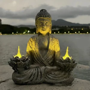 Statue Bouddha en Méditation avec Deux Lotus Lumineux