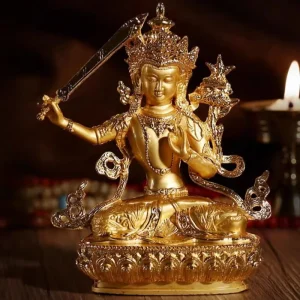 Bodhisattva Manjushri en Alliage Doré sur Lotus