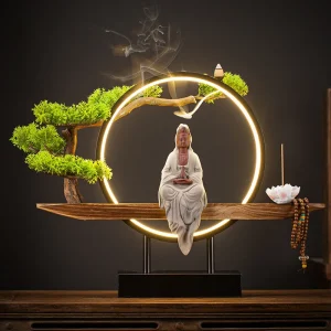 Ensemble Zen de Bodhisattva Guanyin sous Halo Lumineux
