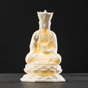 Statue de Bouddha en Chin Mudra Céramique Blanche