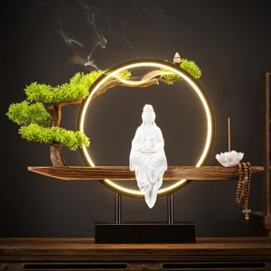 Ensemble Zen de Bodhisattva Guanyin en Porcelaine Blanche