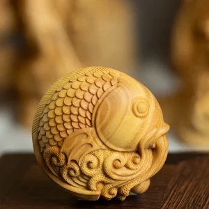 Sculpture Feng Shui-Carpe Japonaise-Bois de Buis