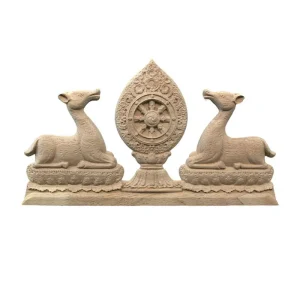 Sculpture-Cerfs-Roue Tibétaine de la Vie en Bois